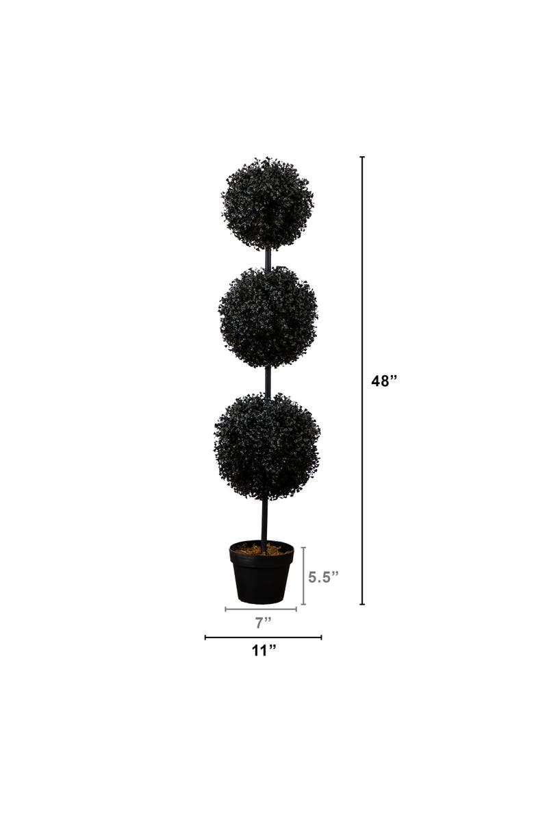 NEARLY NATURAL 4-ft UV Resistant Artificial Halloween Black Triple Ball Boxwood Topiary, Alternate, color, Black