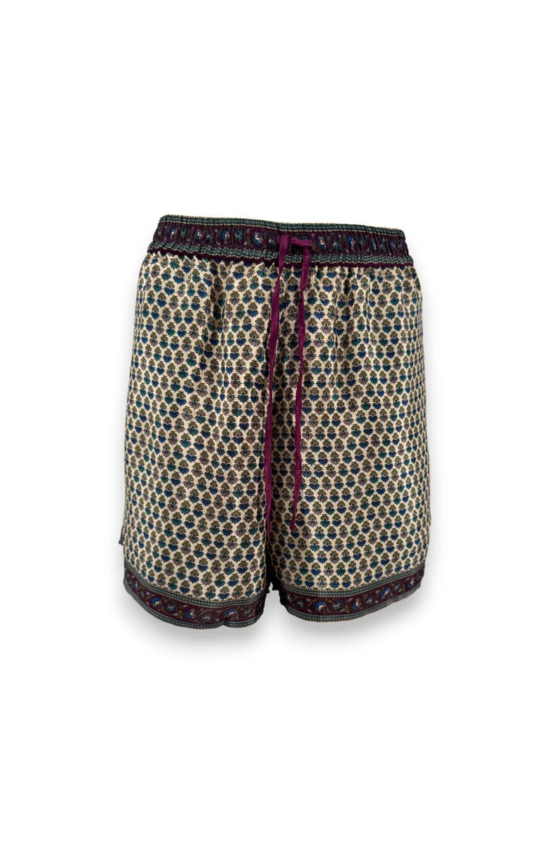 Monzlapur Embossed Botanical Crepe Shorts, Main, color, Forest Plum