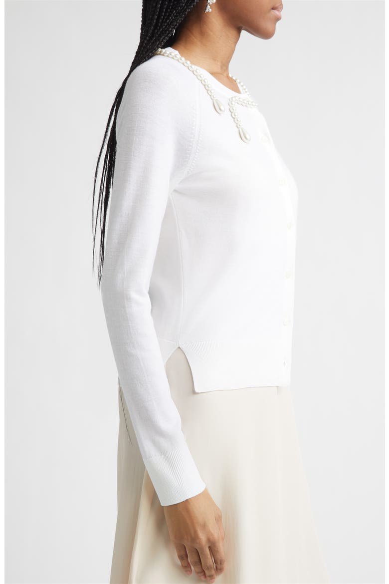 Classic Faux Pearl Merino Wool & Silk Cardigan, Alternate, color, IVORY/ PEARL2