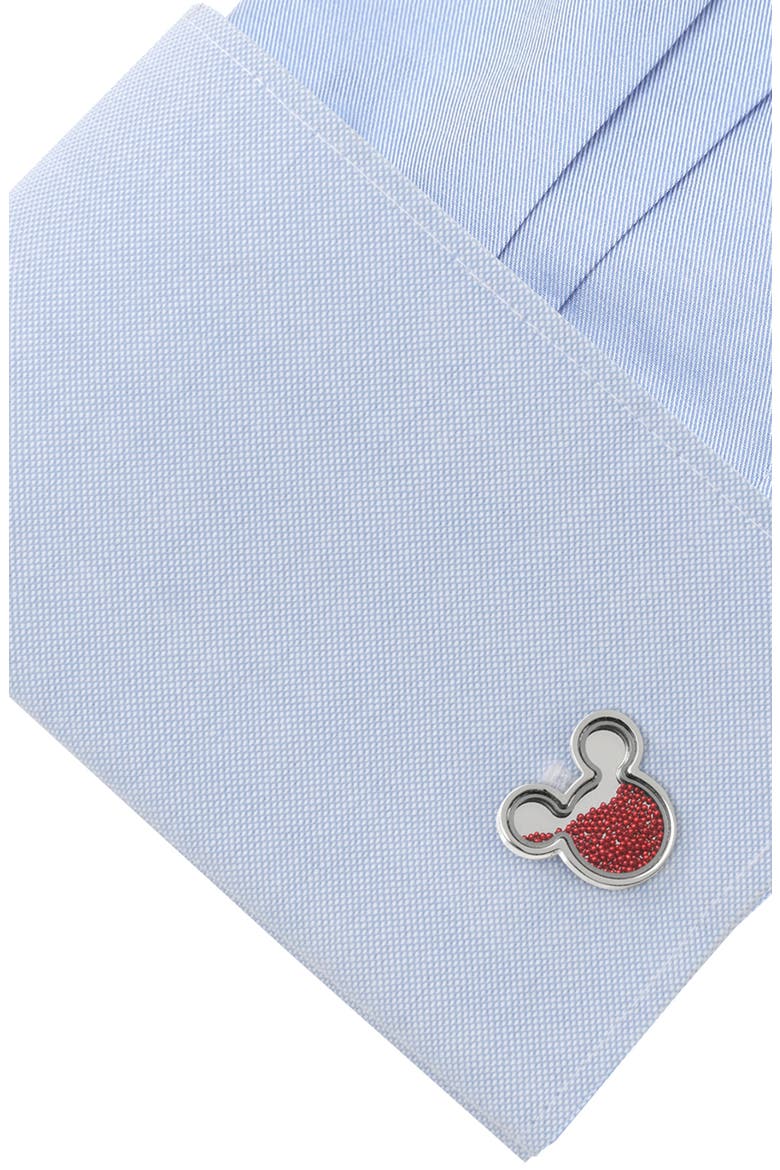 x Disney Mickey Silhouette Floating Beads Cuff Links, Alternate, color, SILVER