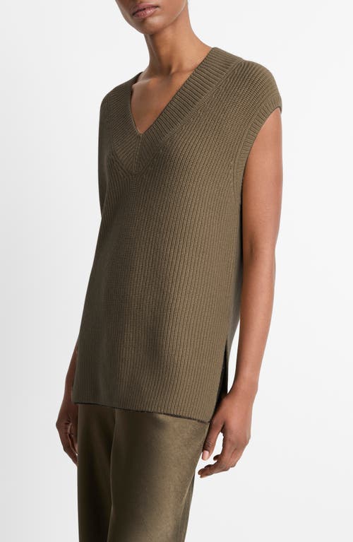 Vince Wool-cashmere Houndstooth V-neck Vest In Vine
