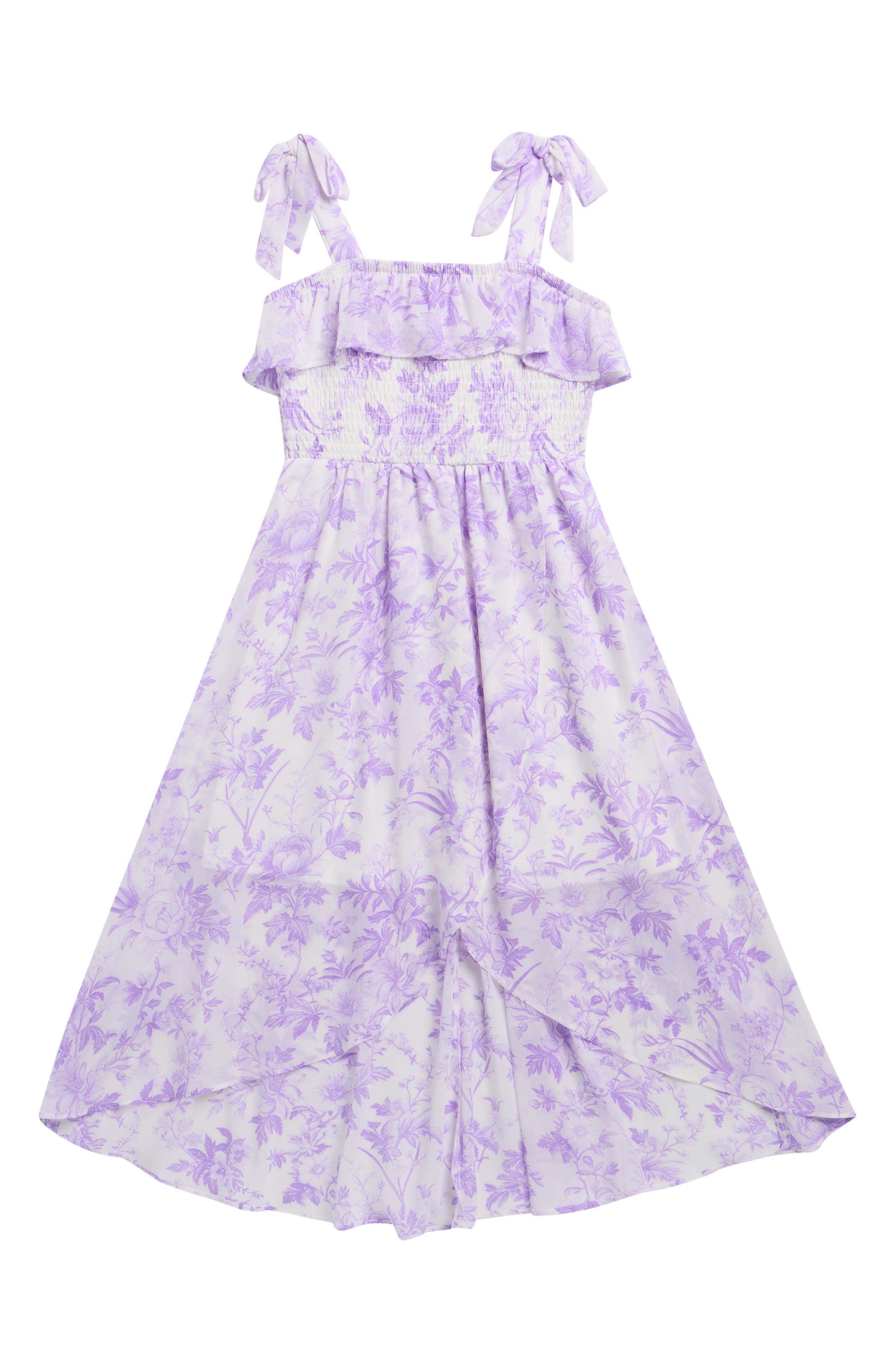 RARE, TOO! Kids' Print Smocked Chiffon High-Low Dress