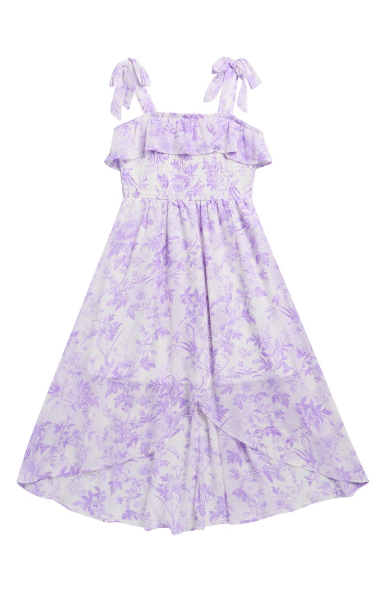 RARE, TOO! Kids' Print Smocked Chiffon High-Low Dress, Main, color, Lilac