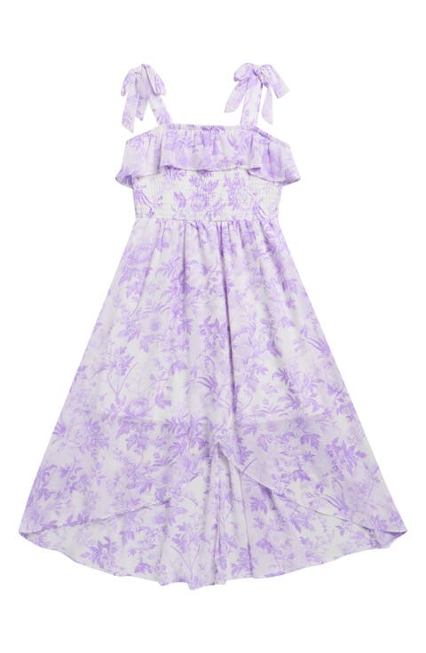 Kids' Print Smocked Chiffon High-Low Dress (Big Kid)