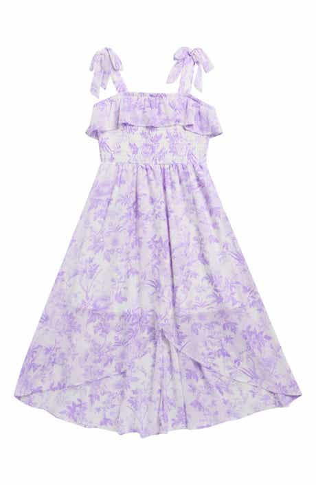 RARE, TOO! Kids' Print Smocked Chiffon High-Low Dress