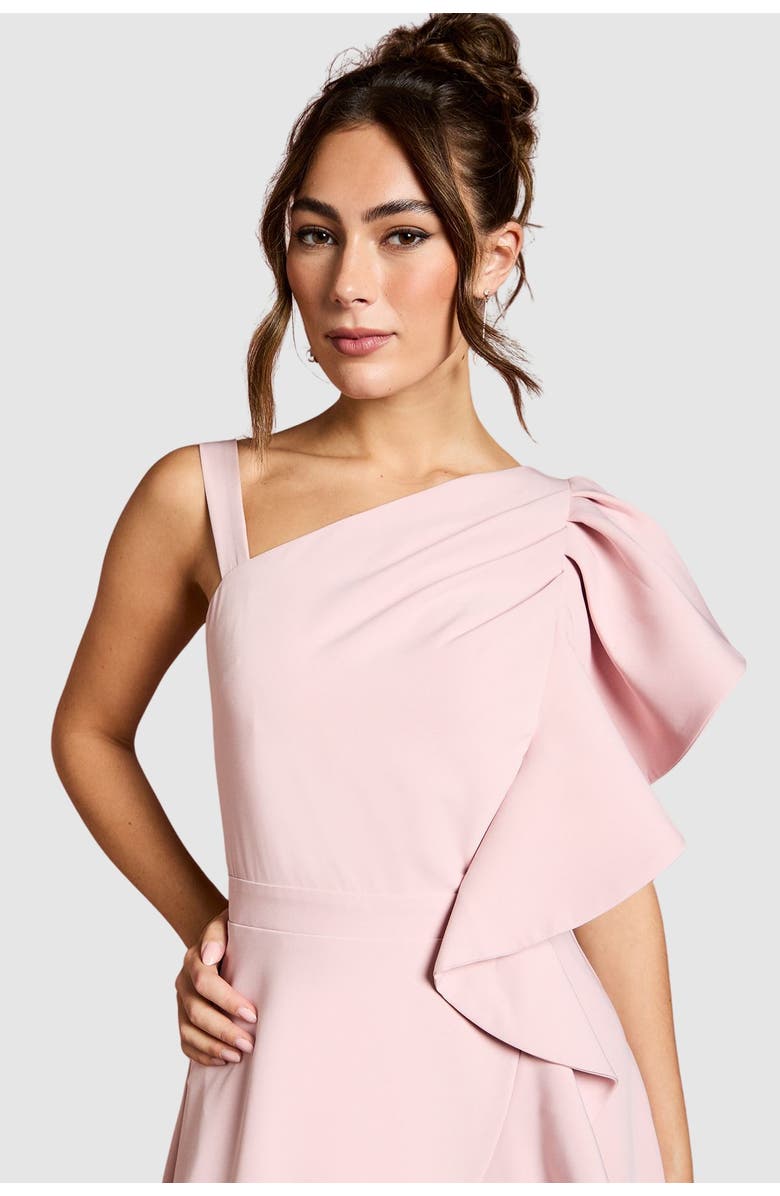Coast One Shoulder Crepe Ruffle Midi Dress, Alternate, color, Blush