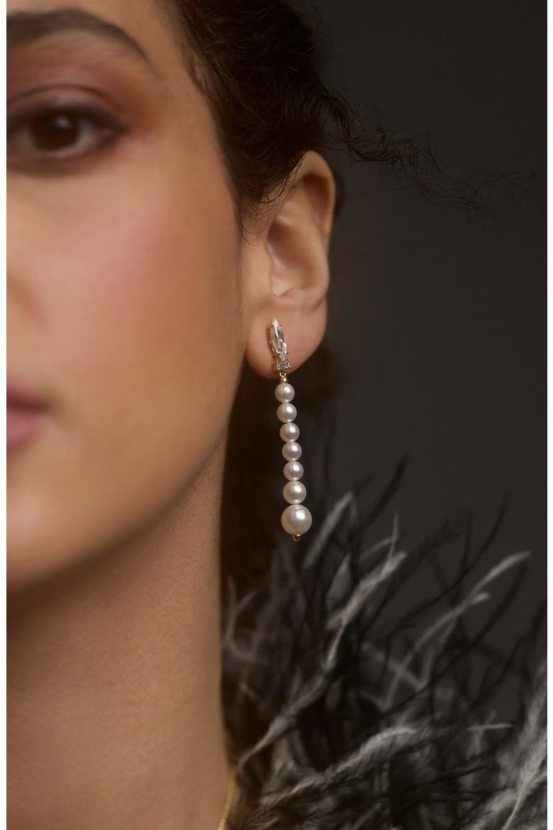 Undersea Cubic Zirconia & Imitation Pearl Linear Drop Earrings, Alternate, color, RHODIUM
