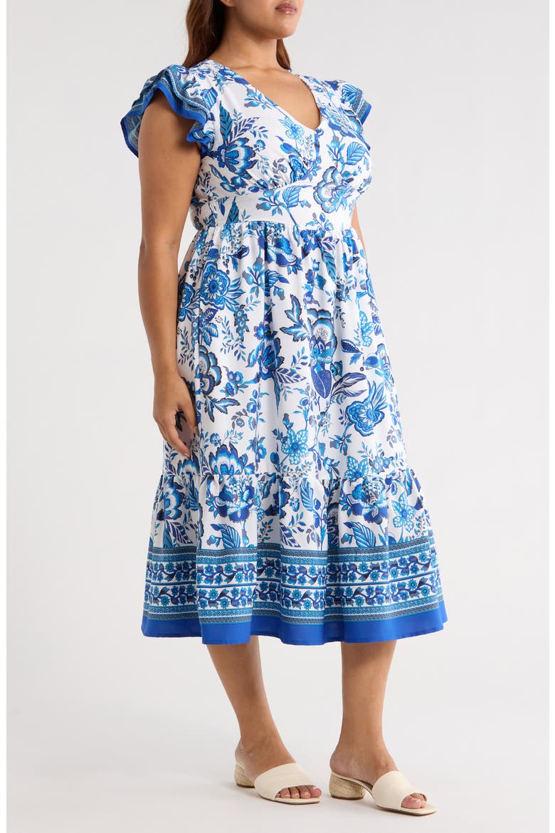 Salema Floral Print Midi Dress, Alternate, color, BLUE/ WHITE