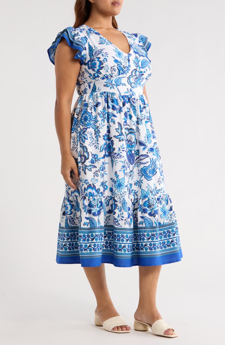 SUGARLIPS Salema Floral Print Midi Dress, Alternate, color, Blue/ White