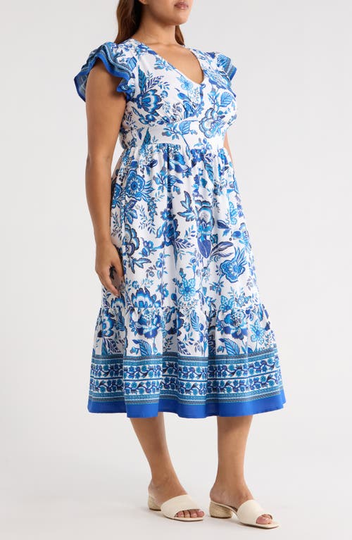 Sugarlips Salema Floral Print Midi Dress In Blue