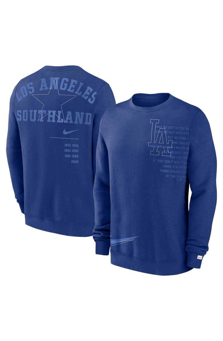 Nike Men's Nike Royal Los Angeles Dodgers Statement Ball Game Fleece Pullover Sweatshirt, Main, color, Royal