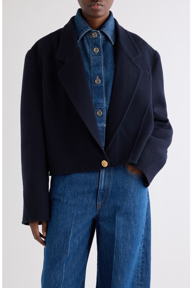 Cropped Wool & Cashmere Tailored Coat, Main, color, DARK NAVY
