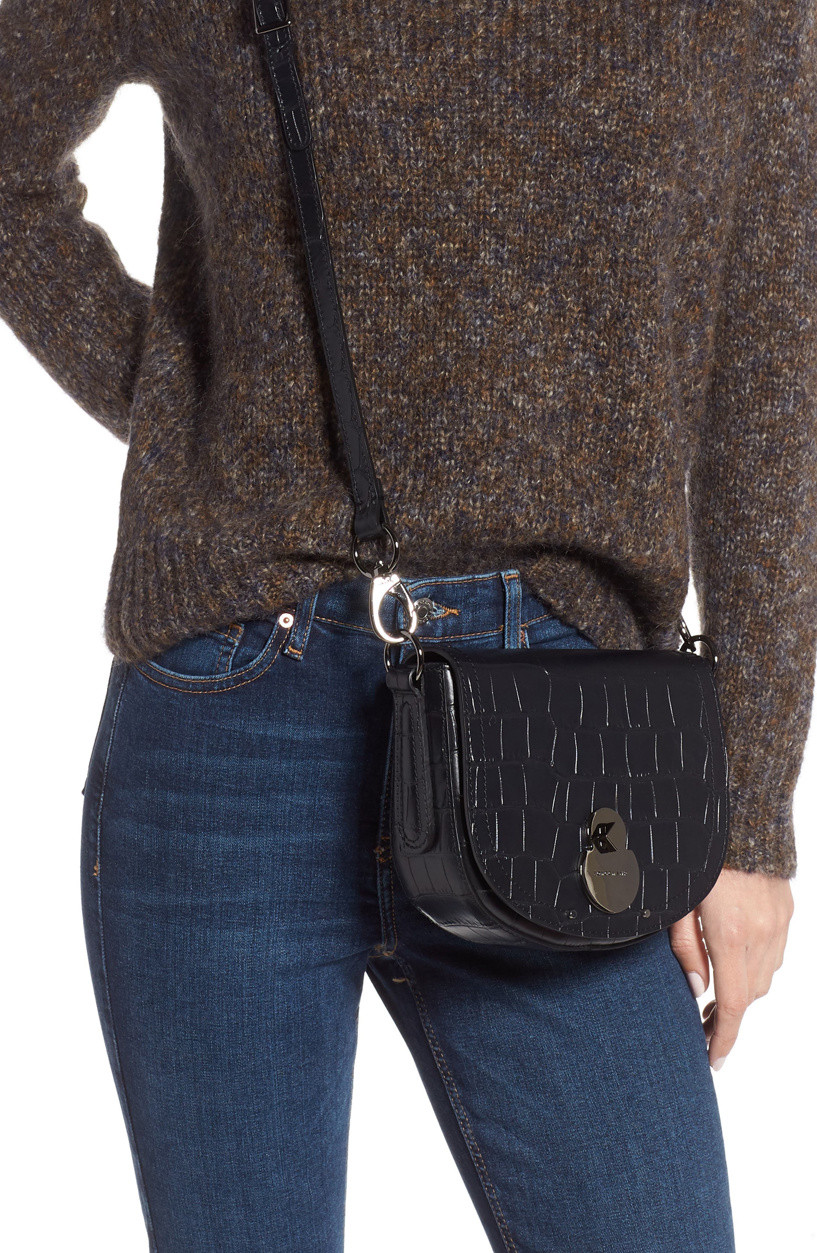 Longchamp Small Cavalcade Crocodile Embossed Leather Crossbody Bag, Alternate, color, 