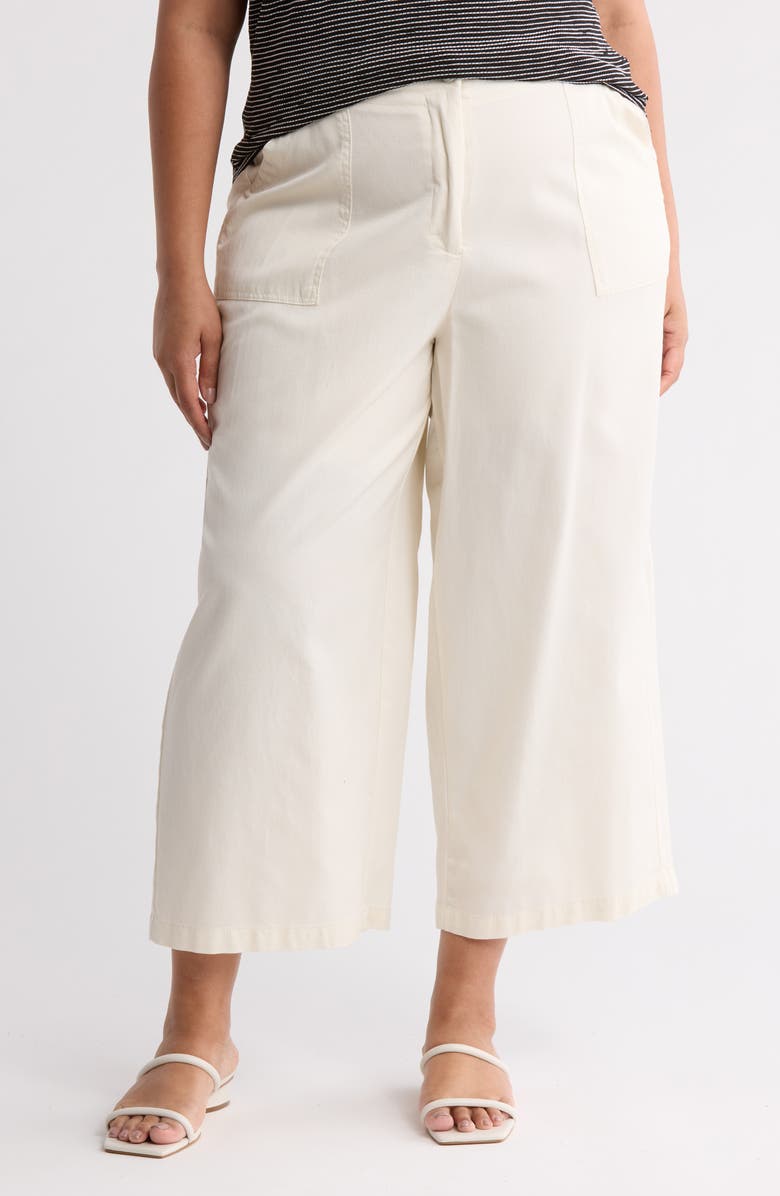 MAX STUDIO Cotton Piqué Crop Wide Leg Pants, Main, color, Ecru