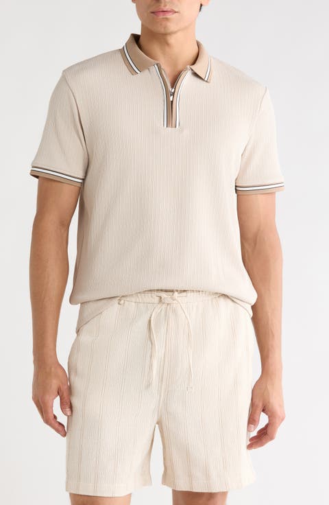 Sand Vertical Stripe Textured Polo