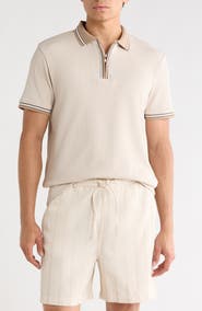 DENIM AND FLOWER Sand Vertical Stripe Textured Polo