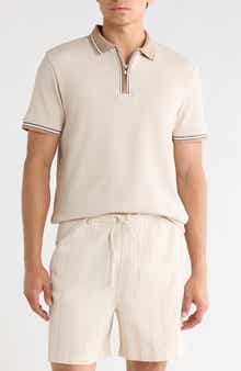 DENIM AND FLOWER Sand Vertical Stripe Textured Polo