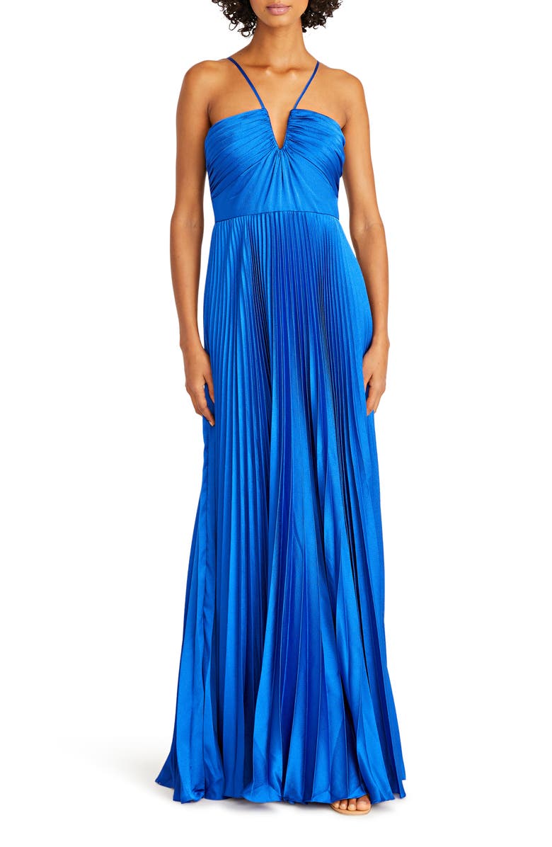 ML Monique Lhuillier Pleated Satin Gown, Main, color,