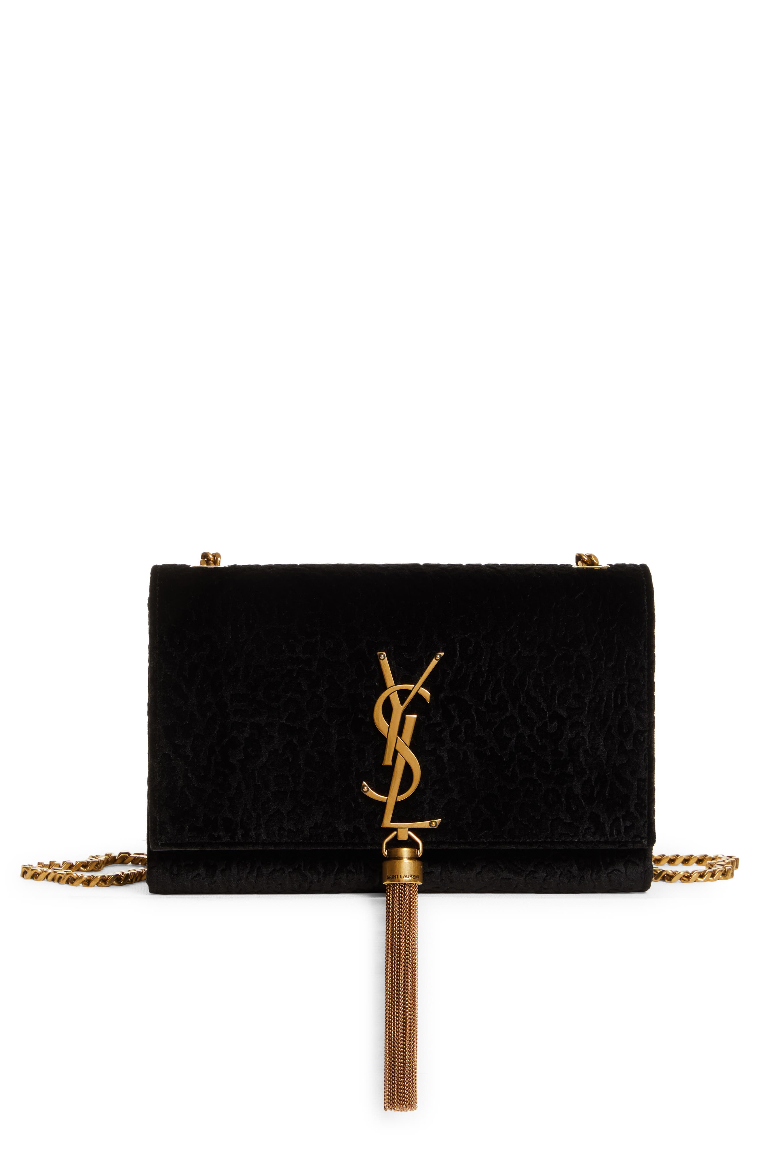 Saint Laurent Small Kate Flocked Velvet Crossbody Bag, Main, color, 