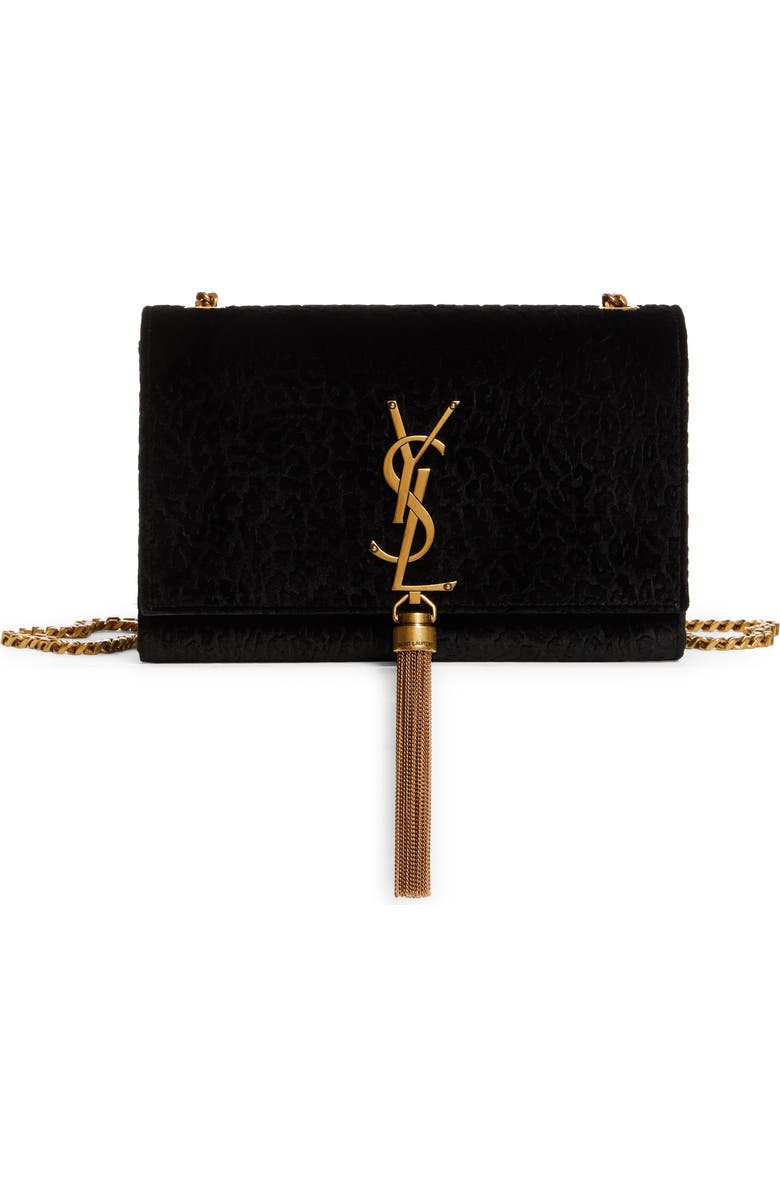 Saint Laurent Small Kate Flocked Velvet Crossbody Bag, Main, color,
