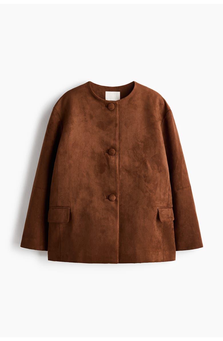 H&M Collarless Jacket, Main, color, Brown