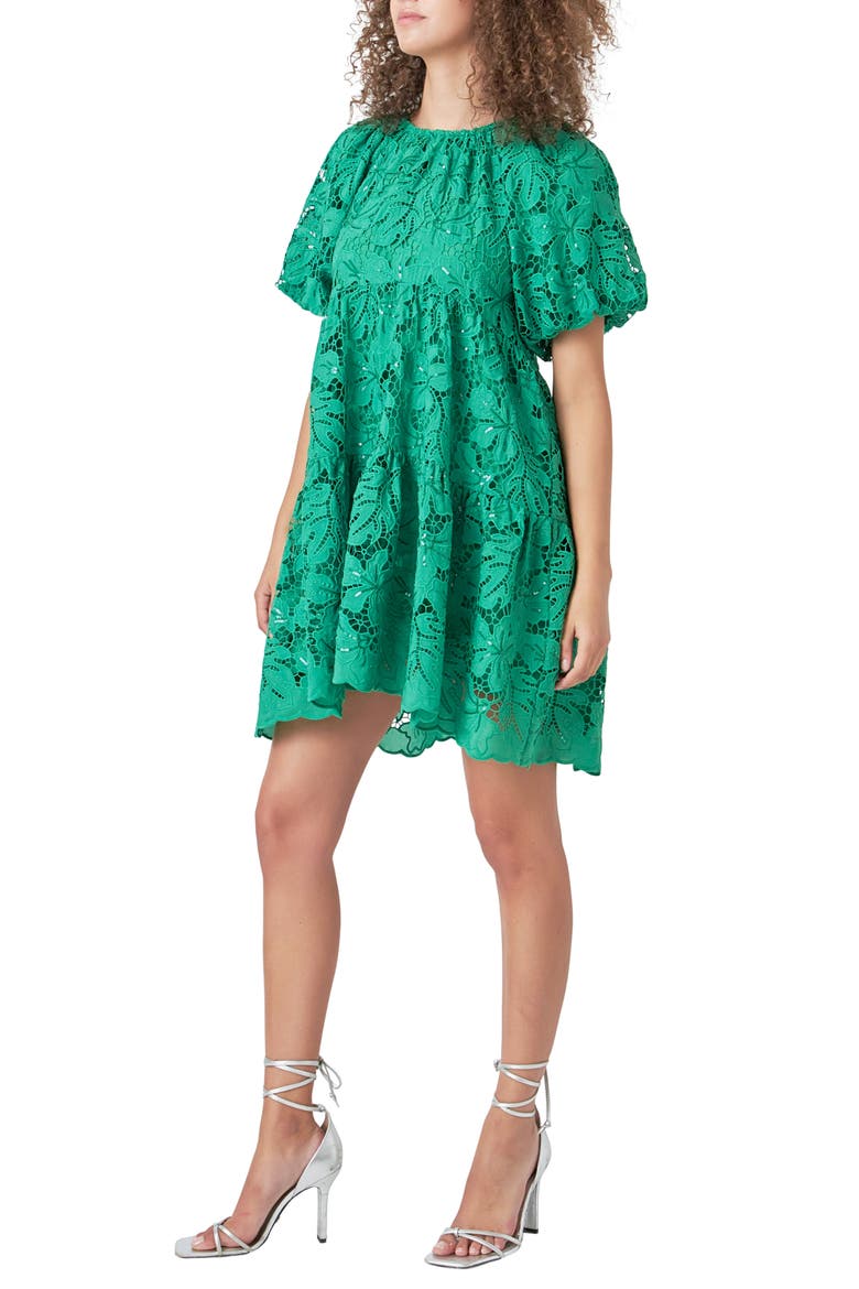 Lace & Sequin Trapeze Minidress, Alternate, color, GREEN