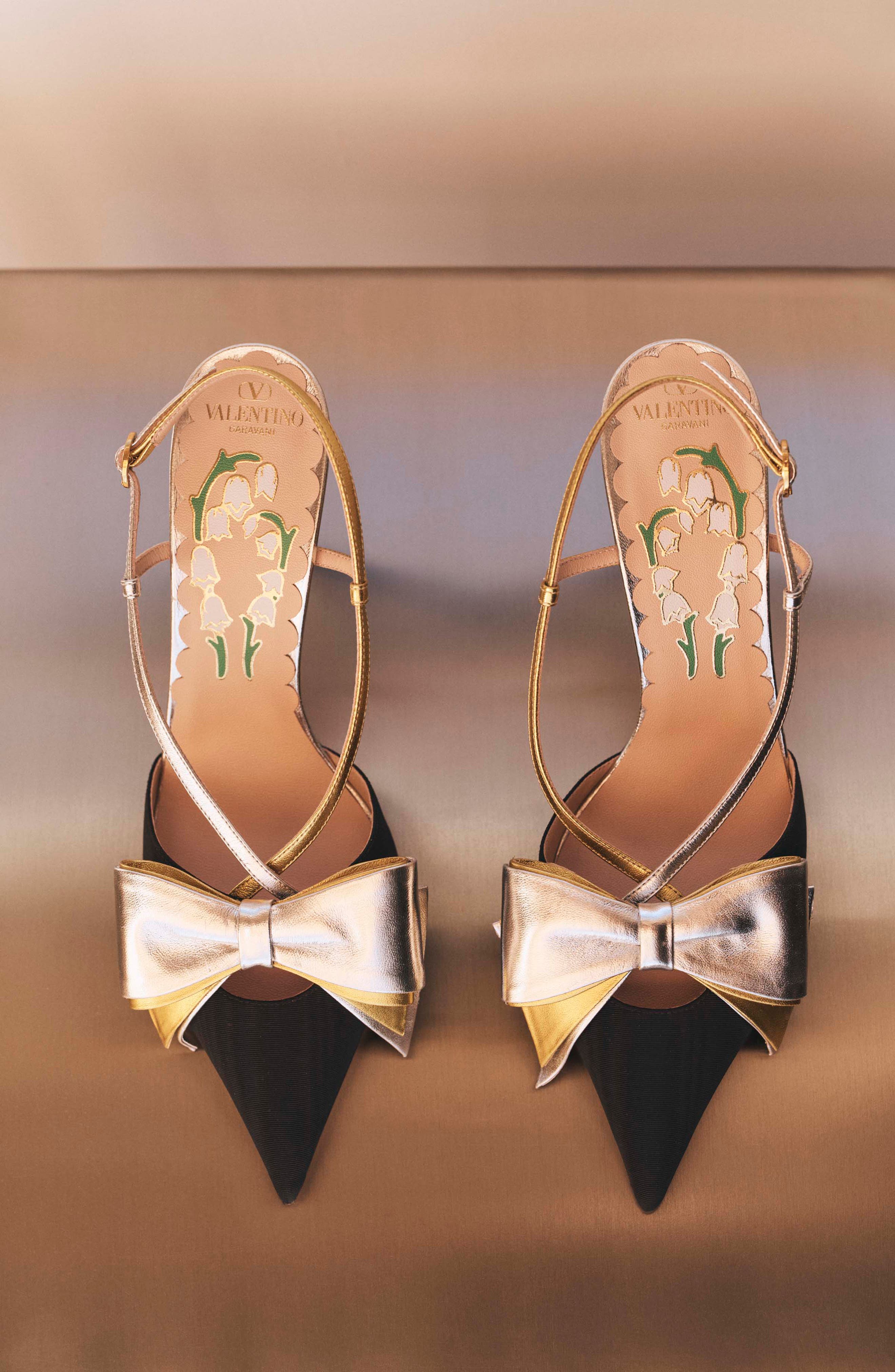 Valentino Garavani Bowow Pointed Toe Slingback Pump, Alternate, color, Black/ Silver