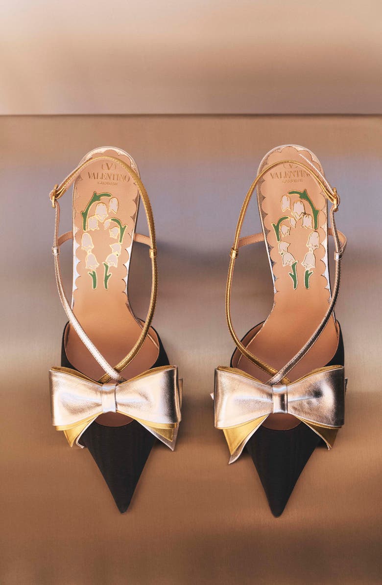 Valentino Garavani Bowow Pointed Toe Slingback Pump, Alternate, color, Black/ Silver