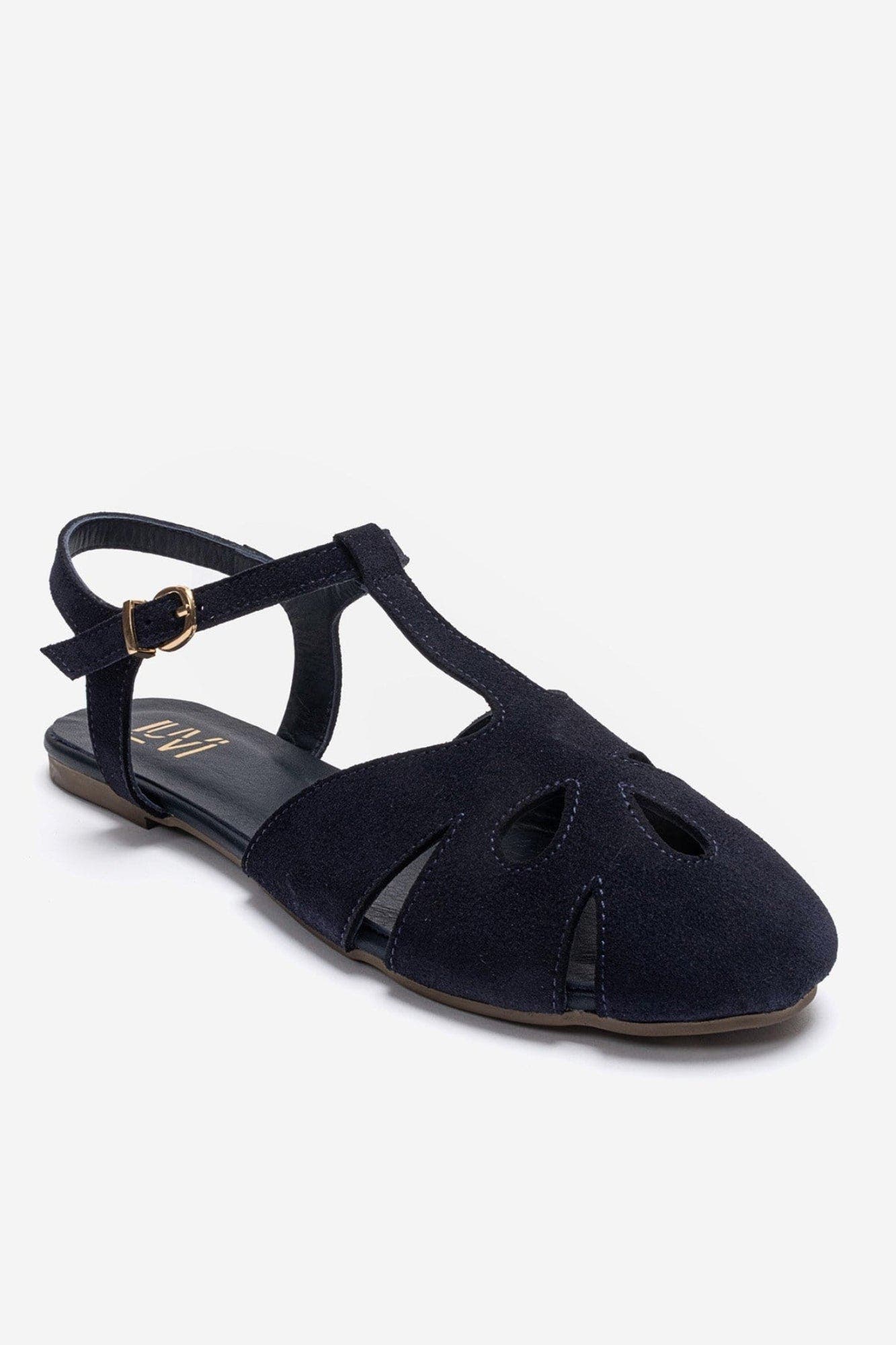 Nathalie Leather Ankle Strap Sandal, Alternate, color, Navy Suede