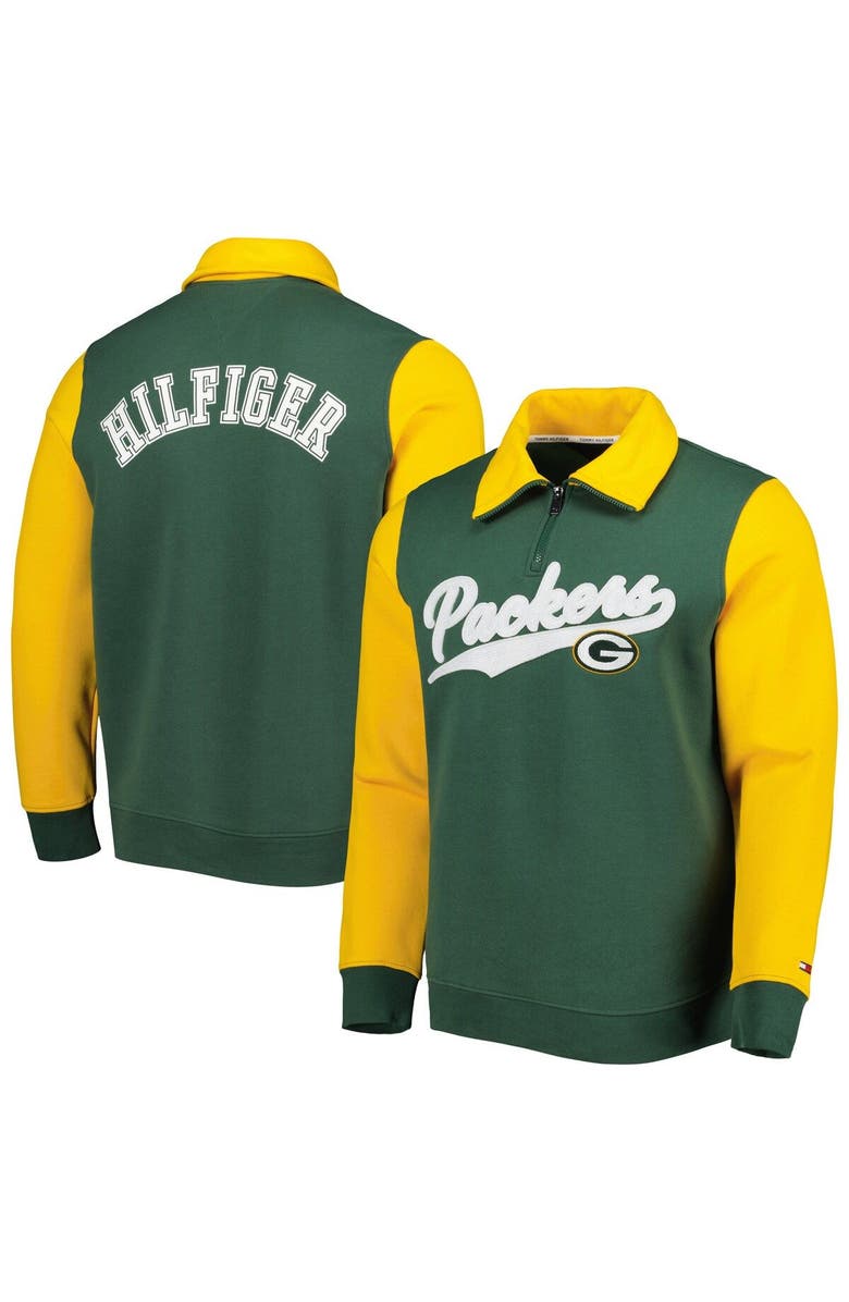 Tommy Hilfiger Men's Tommy Hilfiger Green/Gold Green Bay Packers Aiden Quarter-Zip Sweatshirt, Main, color, Green