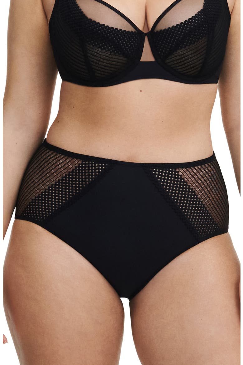 Lace Trim High Waist Briefs, Main, color, BLACK