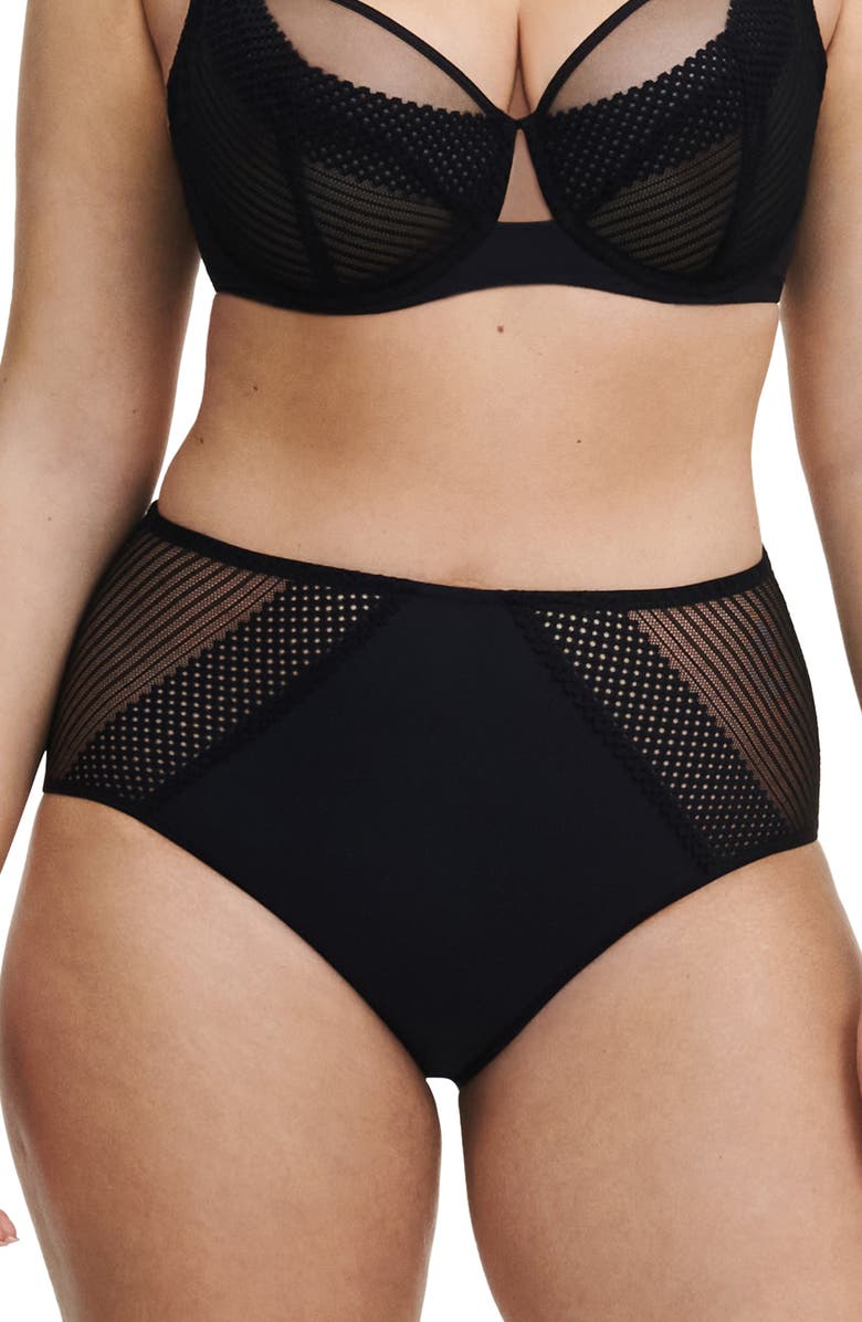 CHANTELLE PULP Lace Trim High Waist Briefs, Main, color, Black