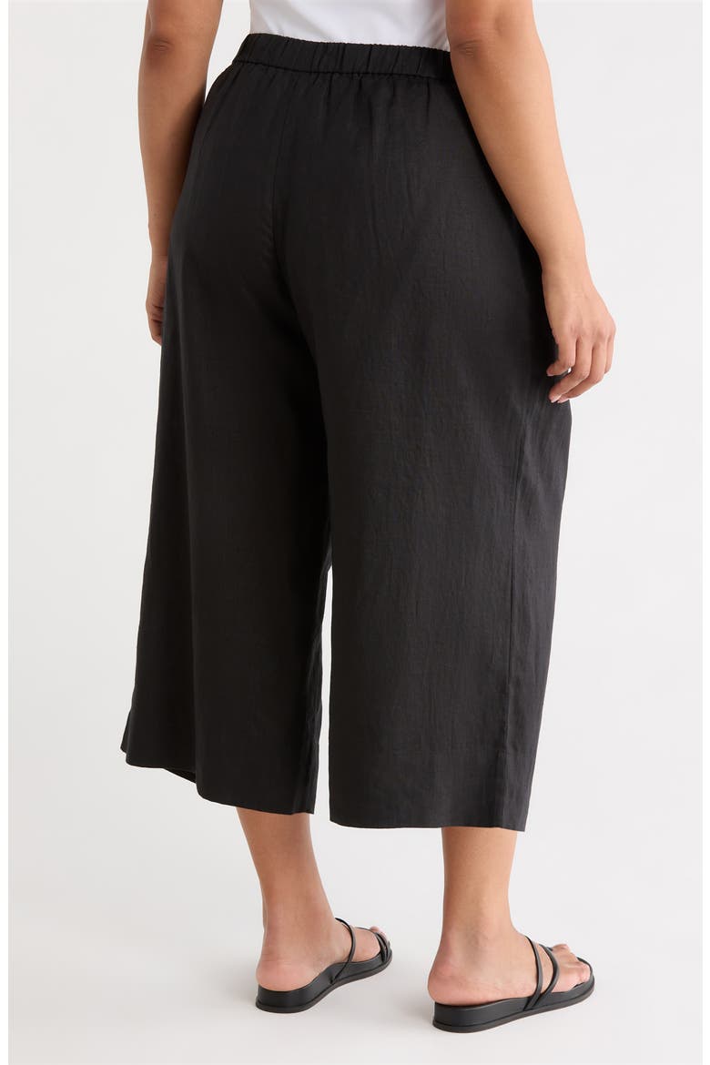 High Waist Organic Linen Crop Wide Leg Pants, Alternate, color, BLACK