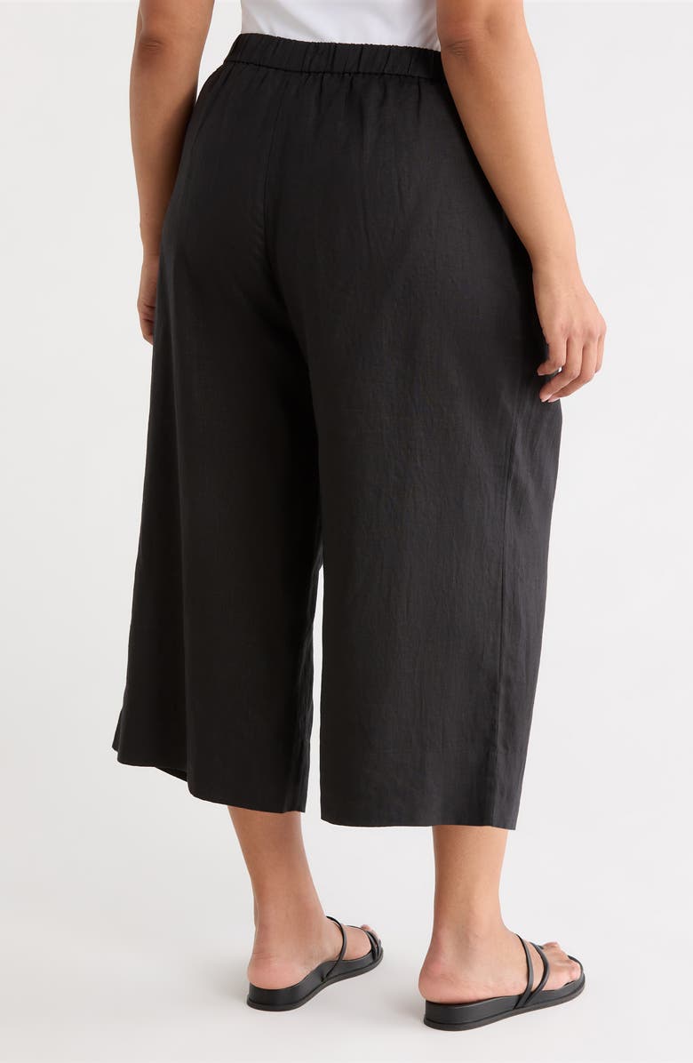 Eileen Fisher High Waist Organic Linen Crop Wide Leg Pants, Alternate, color, Black