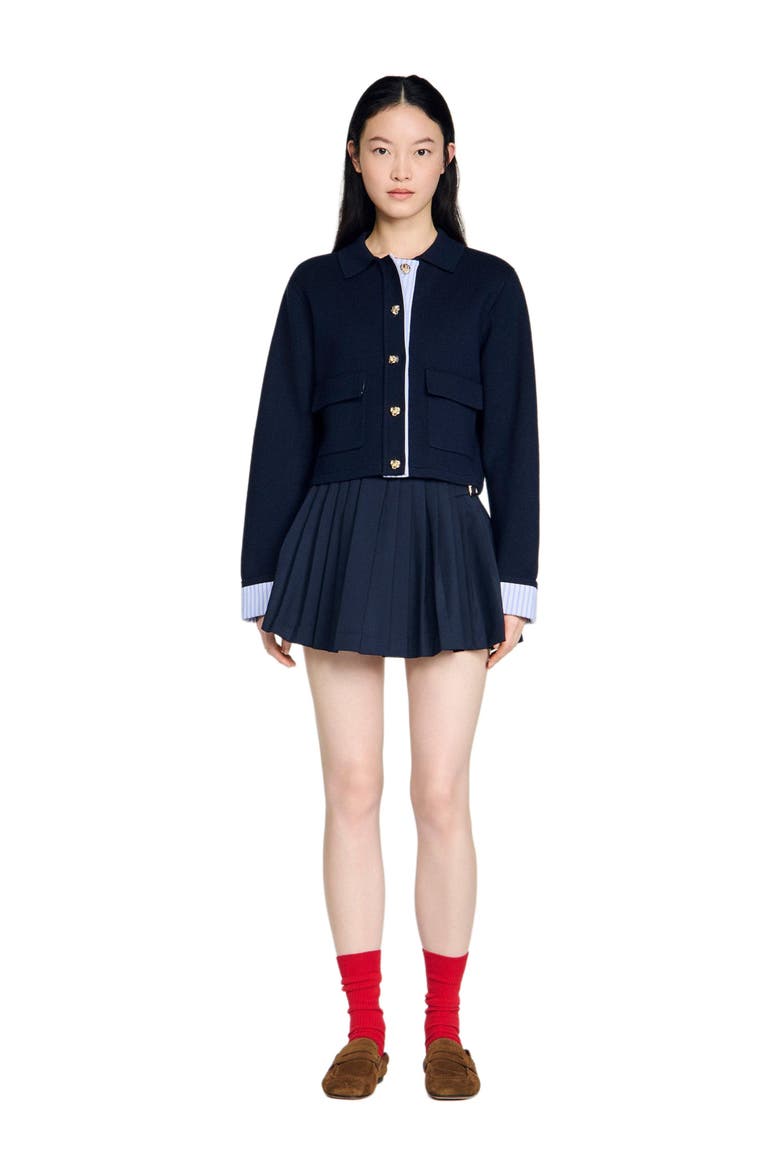 Wool polo cardigan, Alternate, color, Navy blue