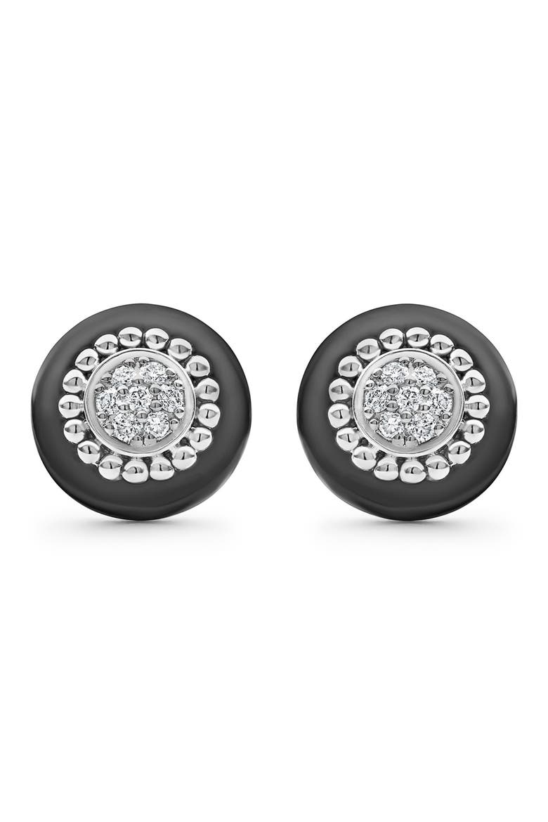 Black Caviar Diamond Pavé Stud Earrings, Main, color, BLACK