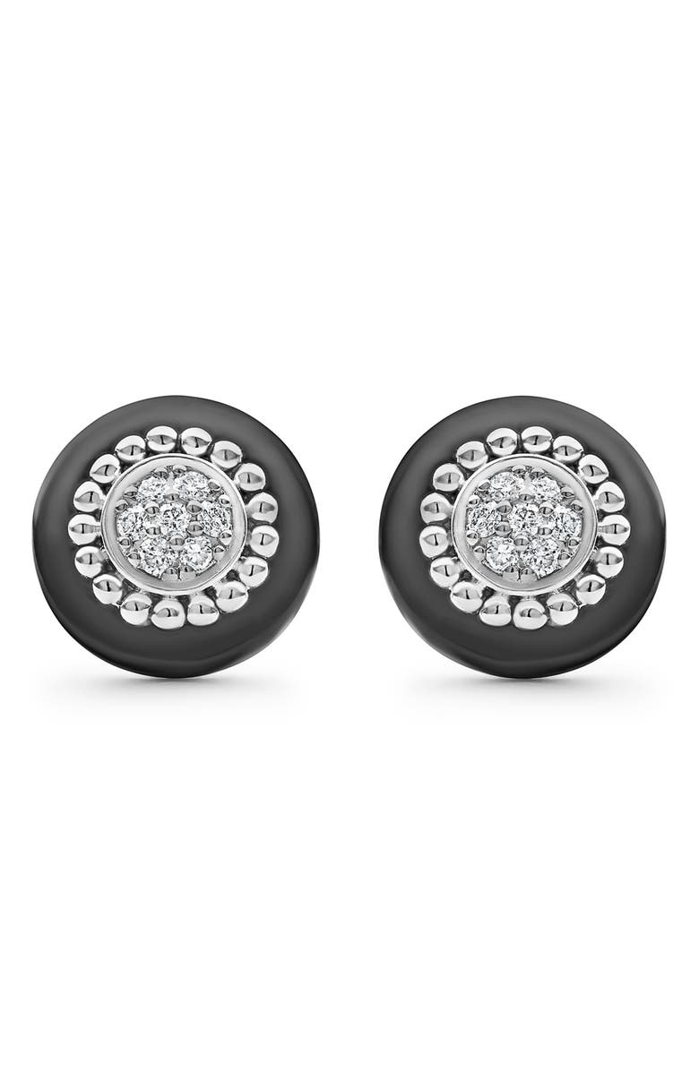 LAGOS Black Caviar Diamond Pavé Stud Earrings, Main, color,