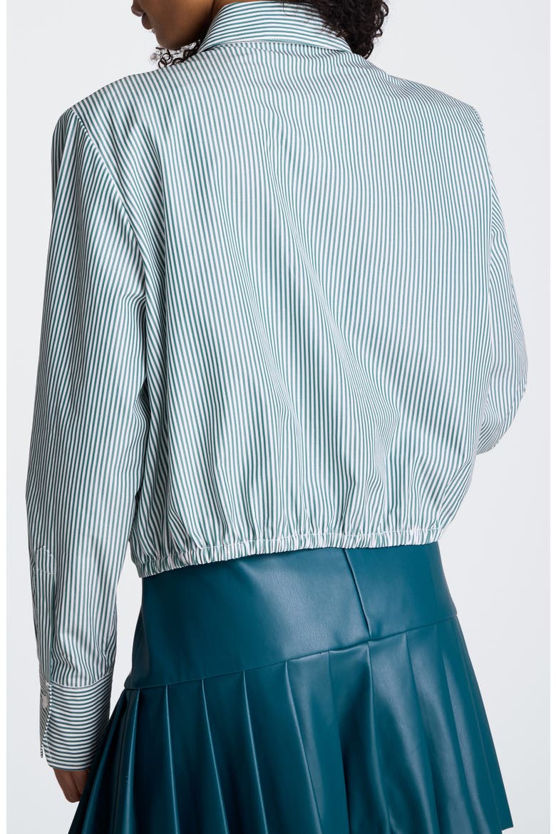 Striped Cropped Cotton Button Down Shirt, Alternate, color, PURE WHITE/ TEAL DUSK