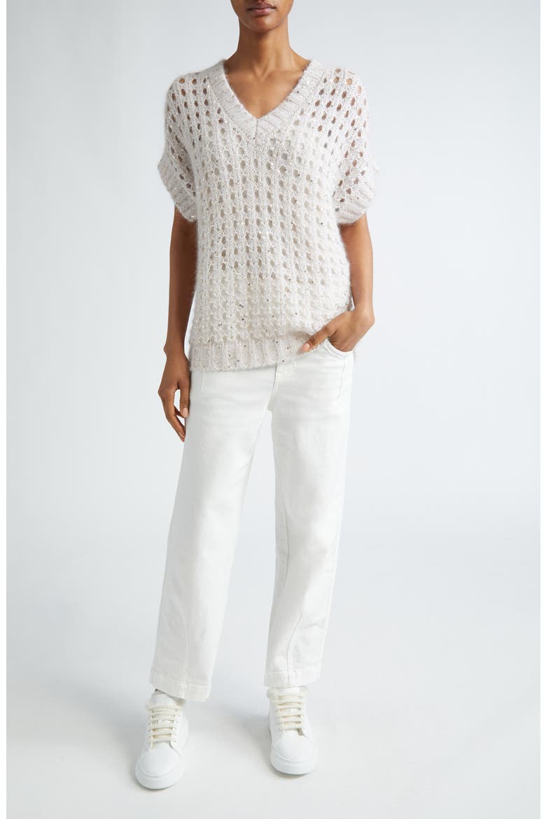 Sparkle Openwork Sweater, Alternate, color, BLUSH IVORY