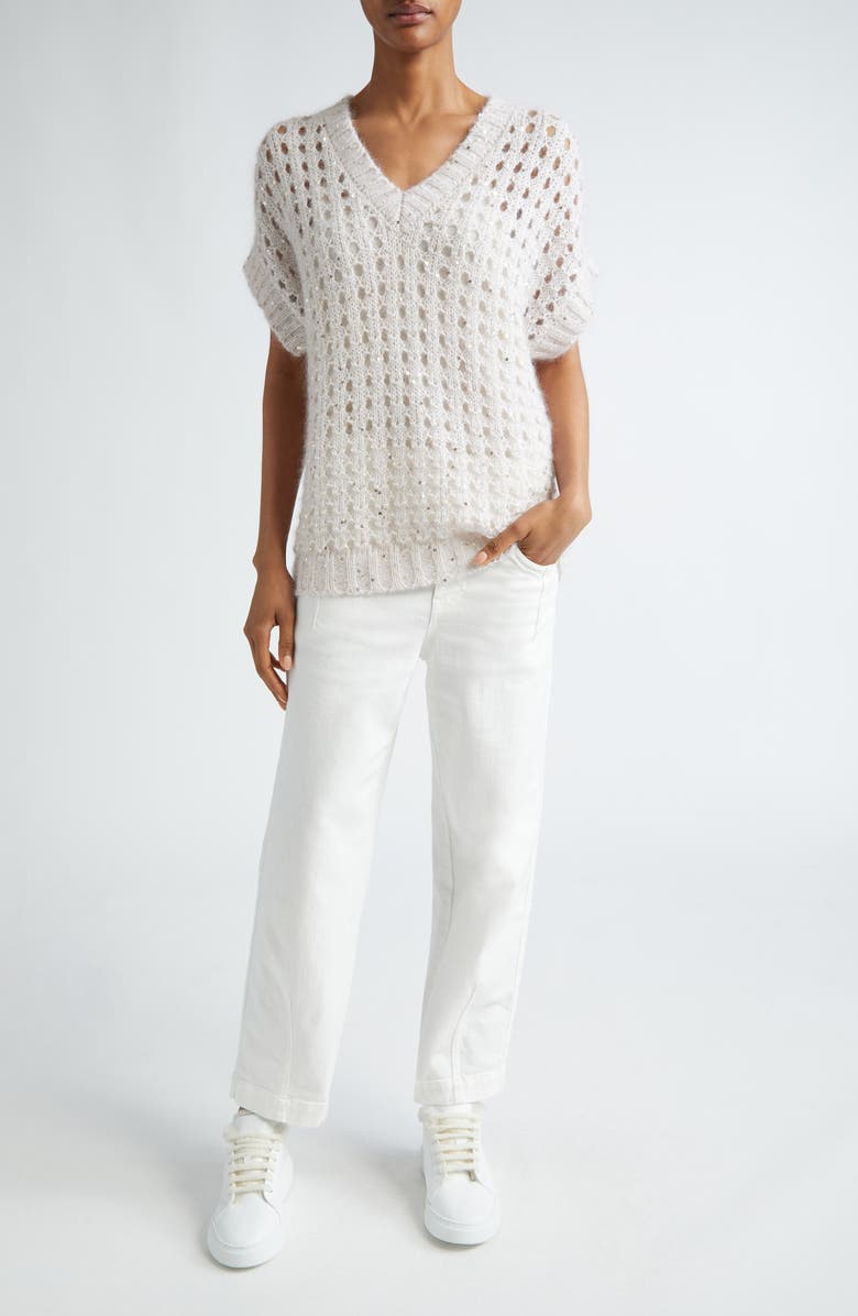 Eleventy Sparkle Openwork Sweater, Alternate, color, Blush Ivory