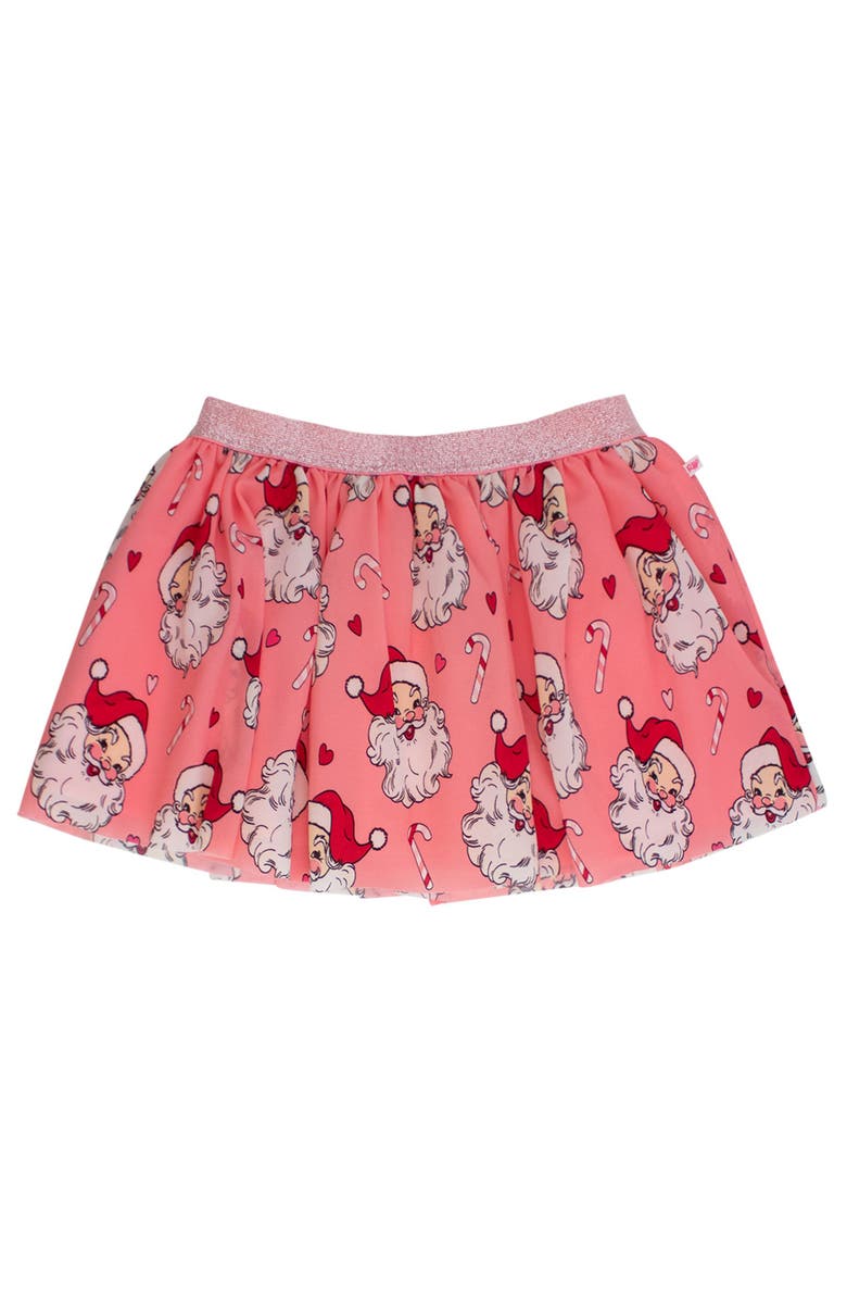 RuffleButts Girls Elastic Waist Tulle Skirt, Main, color, Pink Santa Joy