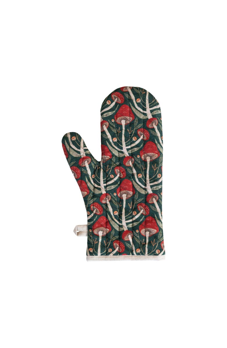 Storied Home Quilted Cotton Oven Mitt with Mushrooms Pattern and Loop, Multicolor, Main, color,