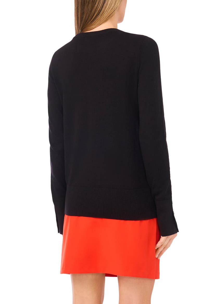 Button Cuff Crewneck Sweater, Alternate, color, RICH BLACK