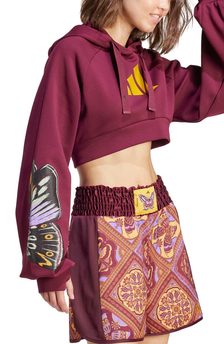 ADIDAS X FARM RIO Logo Graphic Crop Hoodie, Alternate, color, Amazon Red