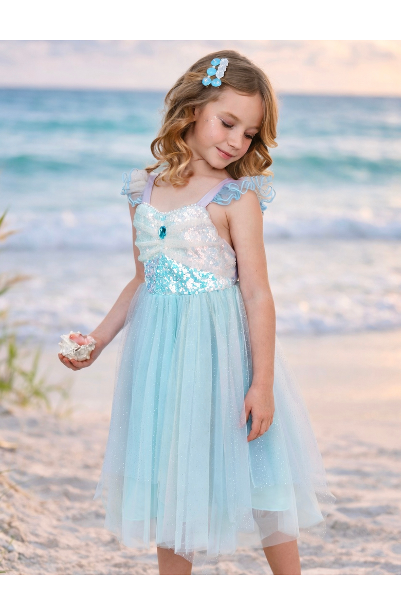 Mia Belle Girls Ocean Princess Sequin Tulle Dress, Alternate, color, Blue
