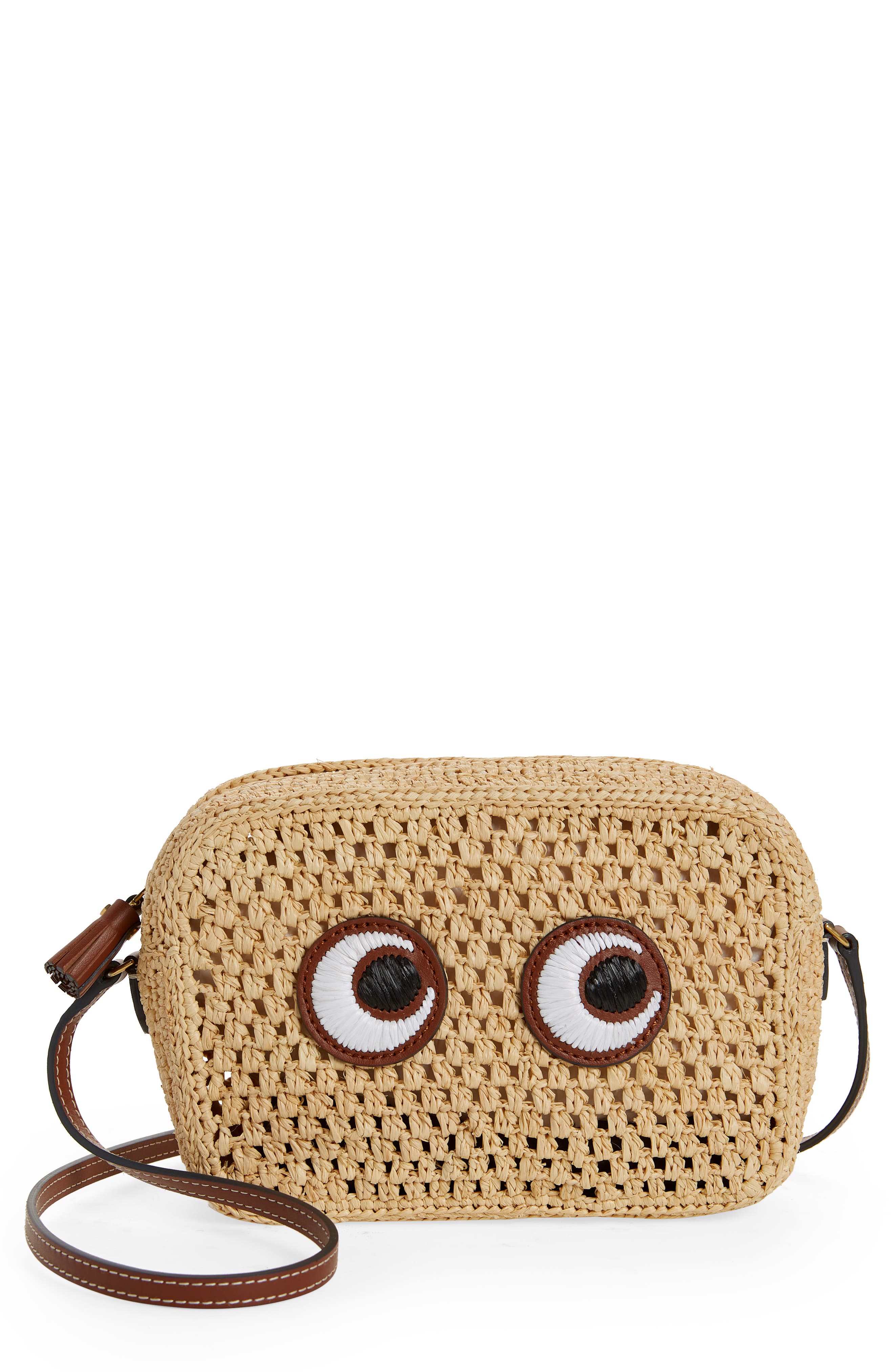 Anya Hindmarch Eyes Raffia Crossbody Bag, Main, color, 