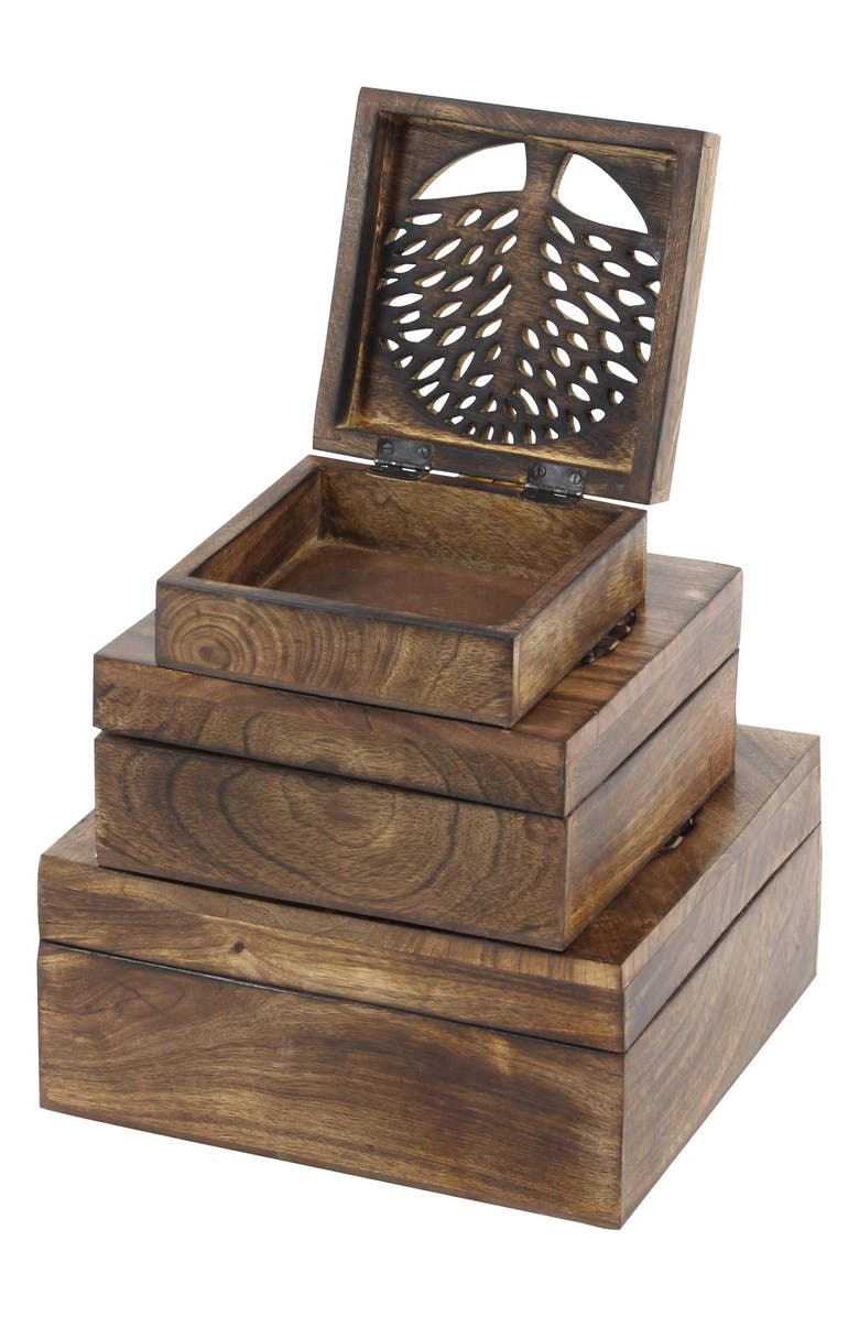 SONOMA SAGE HOME Handmade Wood Tree Set of 3 Storage Boxes, Alternate, color, 