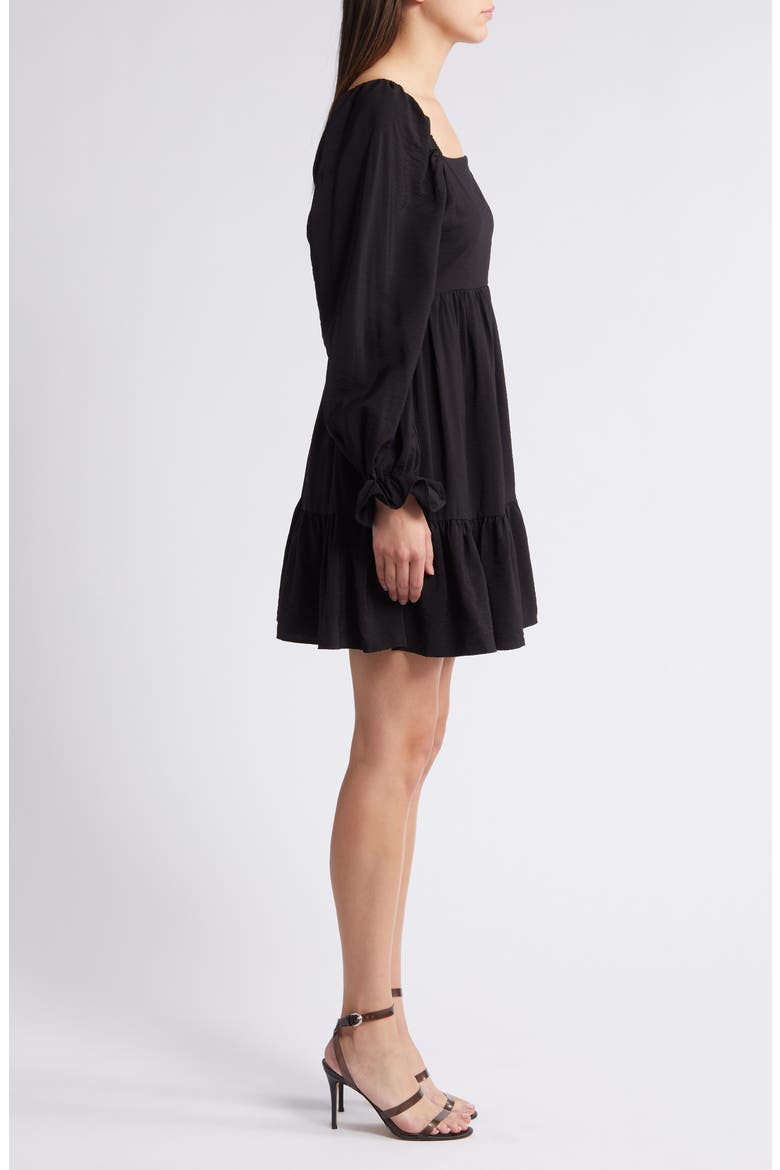 Tiered Bell Cuff Square Neck Dress, Alternate, color, BLACK