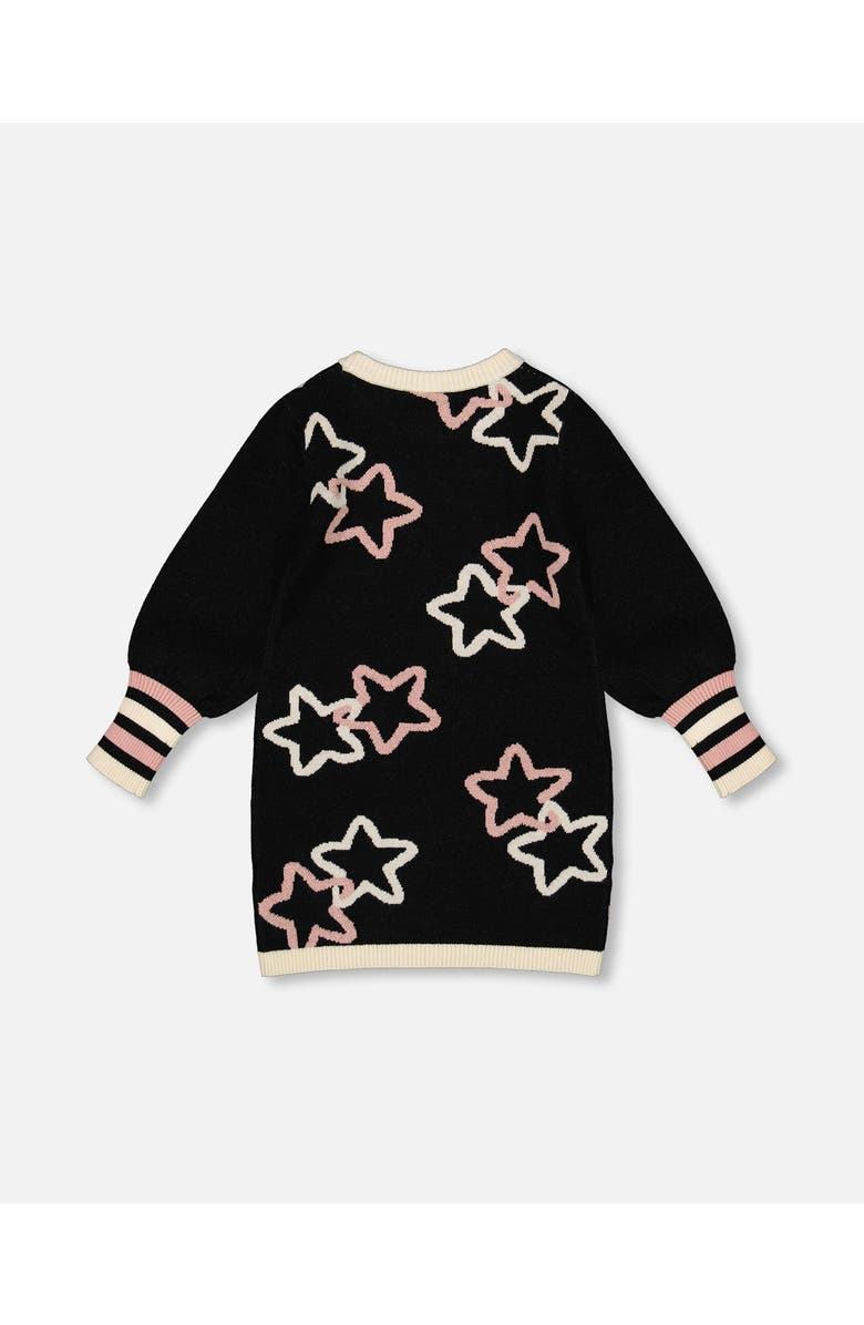 Deux par Deux Long Sleeve Knit Dress with Stars, Alternate, color, Black