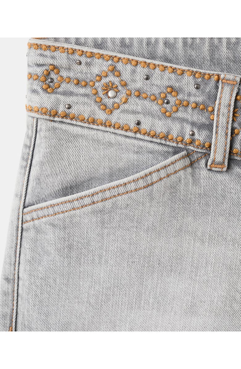 MANGO TEEN Embroidered Waist Denim Mini Shorts, Alternate, color, 